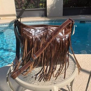 Leather satchel with fringe